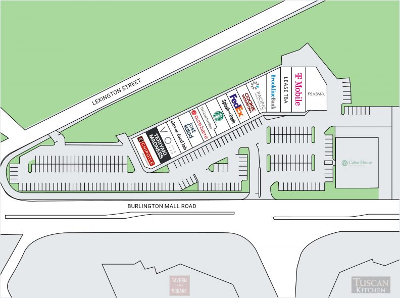 Site plan for Burlington Marketplace at 68 Burlington Mall Road in Burlington, MA