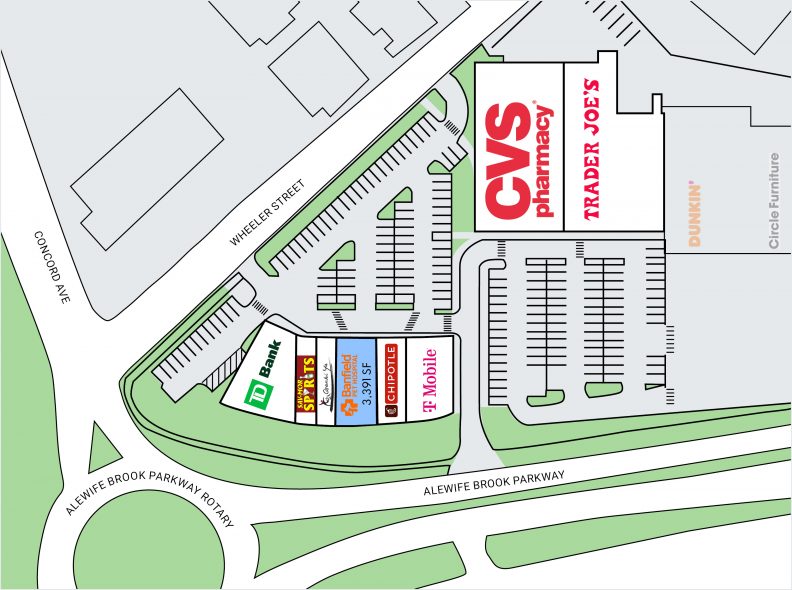 Site plan for Alewife Brook Parkway Shopping Center in Cambridge, MA