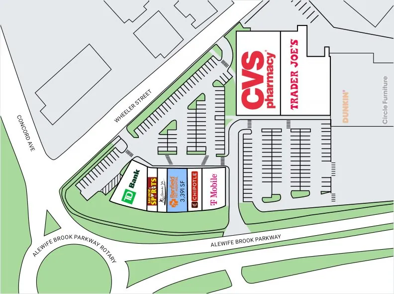Site plan for Alewife Brook Parkway Shopping Center in Cambridge, MA