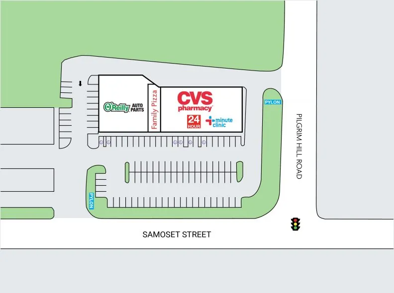 Site plan for Pilgrim Hill Marketplace at 2-8 Pilgrim Hill Road in Plymouth, MA