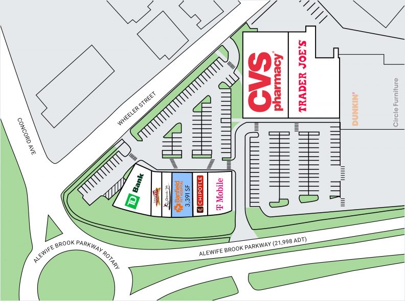 Site plan for Alewife Brook Parkway Shopping Center in Cambridge, MA