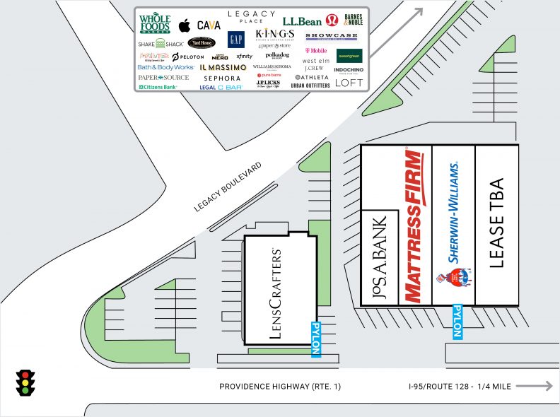 Site Plan for retail center at 870 Providence Highway in Dedham, MA