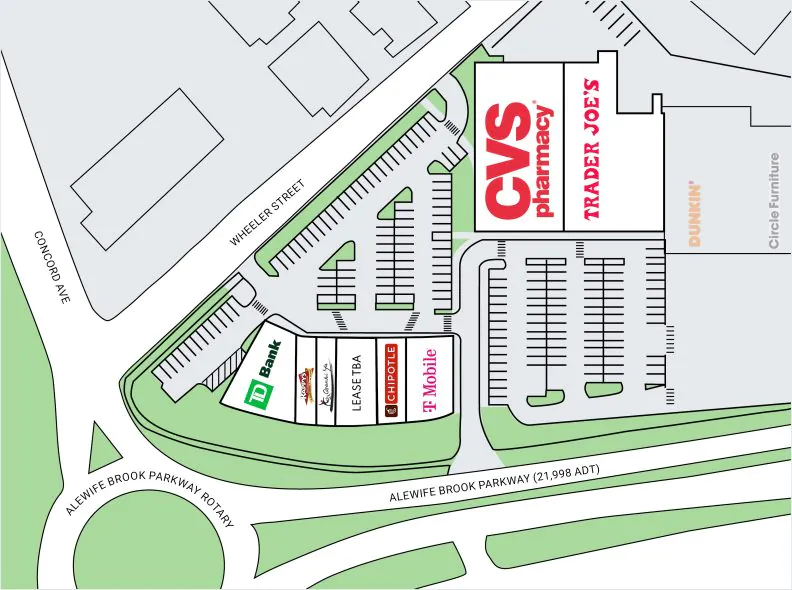 Site plan for Alewife Brook Parkway Shopping Center in Cambridge, MA