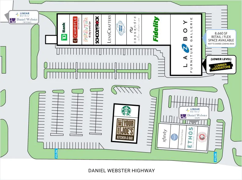 Site plan for Daniel Webster Plaza at 225 Daniel Webster Highway in Nashua, NH